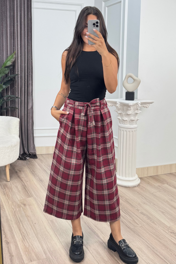 ROVENA – Ekose Desenli Kuşaklı Kısa Pantolon 30435