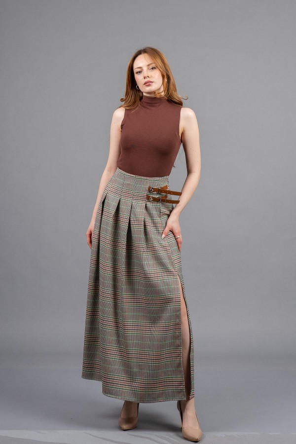Royal Plaid Slit Skirt – Ekose Premium Maxi Etek 6831
