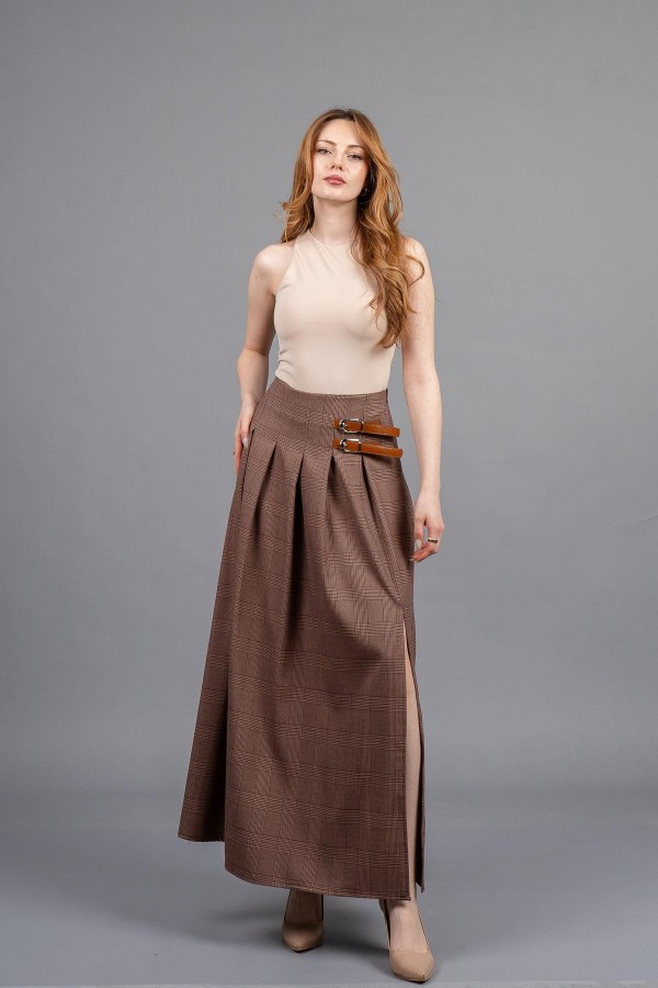 Royal Plaid Slit Skirt – Ekose Premium Maxi Etek 6831