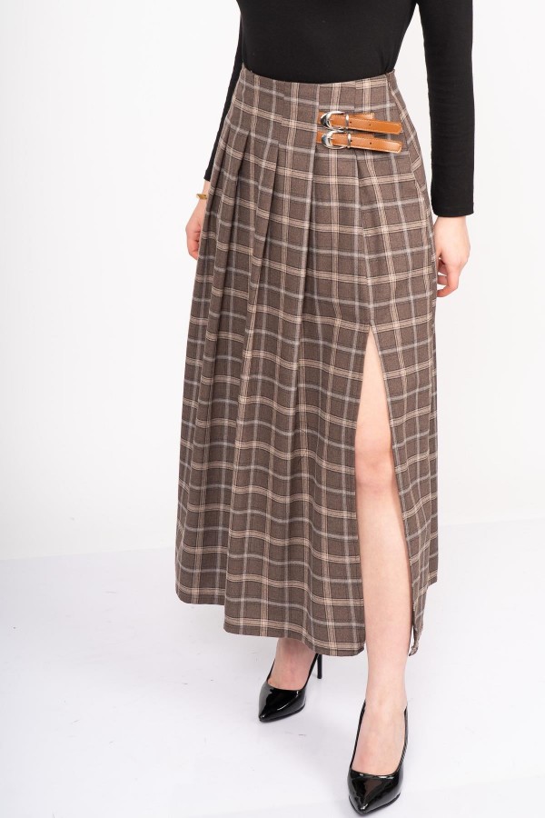 Royal Plaid Slit Skirt – Ekose Premium Maxi Etek 6831