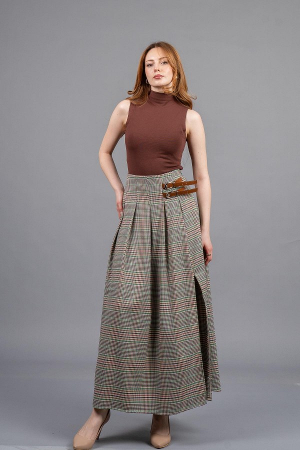 Royal Plaid Slit Skirt – Ekose Premium Maxi Etek 6831