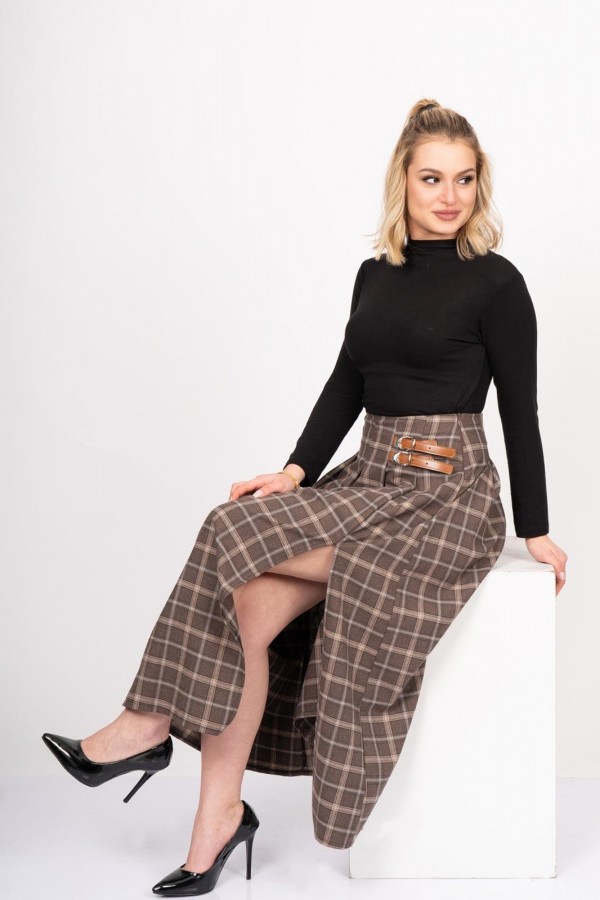 Royal Plaid Slit Skirt – Ekose Premium Maxi Etek 6831
