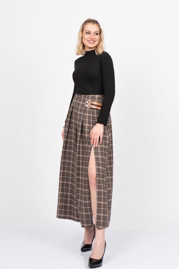 Royal Plaid Slit Skirt – Ekose Premium Maxi Etek 6831