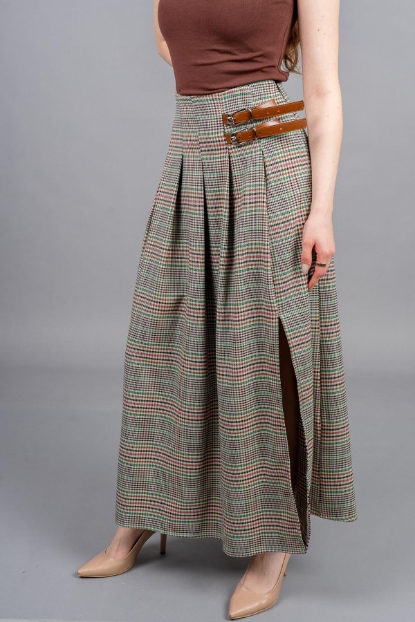 Royal Plaid Slit Skirt – Ekose Premium Maxi Etek 6831