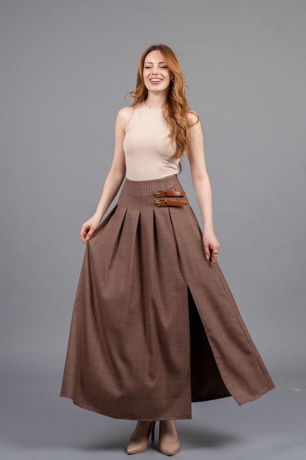Royal Plaid Slit Skirt – Ekose Premium Maxi Etek 6831