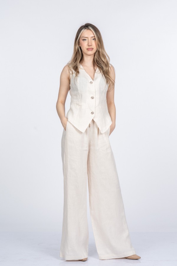 Samira Premium Keten Kumaş Yelek Pantolon Takım 1321