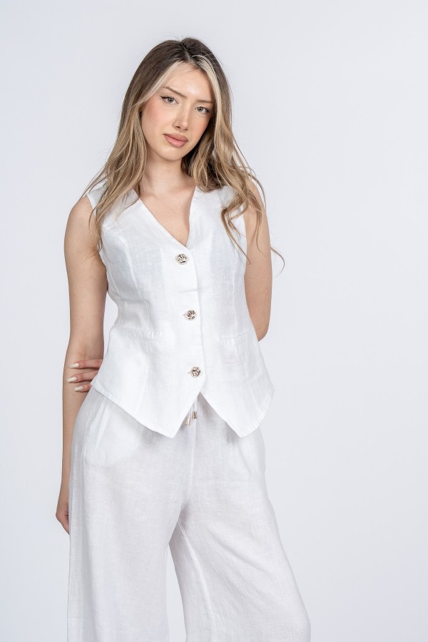 Samira Premium Keten Kumaş Yelek Pantolon Takım 1321