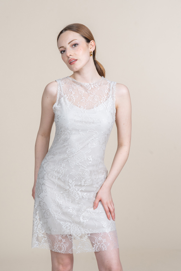Sıfır Kol Mini Tül Dantel Elbise 50374 Sıfır Kol Mini Tül Dantel Elbise 50374