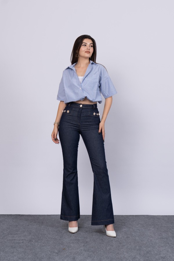 Ön Süs Cepli Düğme Detaylı Denim Pantolon 30173