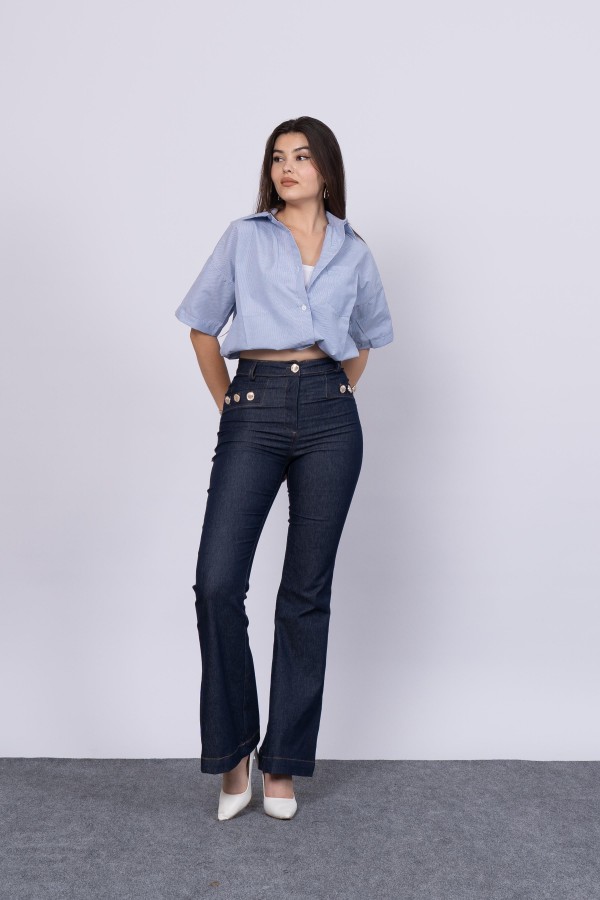 Ön Süs Cepli Düğme Detaylı Denim Pantolon 30173