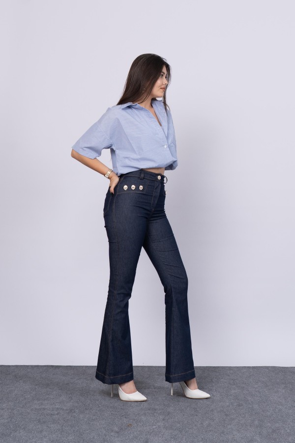 Ön Süs Cepli Düğme Detaylı Denim Pantolon 30173