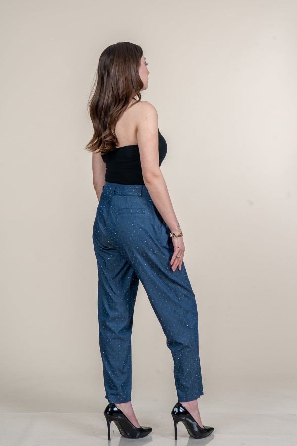 Taş Baskı Yüksek Bel Pileli Cepli Denim Pantolon 30254 Taş Baskı Yüksek Bel Pileli Cepli Denim Pantolon 30254