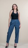 Taş Baskı Yüksek Bel Pileli Cepli Denim Pantolon 30254 Taş Baskı Yüksek Bel Pileli Cepli Denim Pantolon 30254