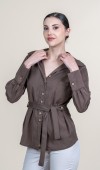 Tencel Beli Kuşaklı Uzun Kollu Trend Gömlek 70062 Tencel Beli Kuşaklı Uzun Kollu Trend Gömlek 70062
