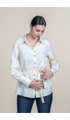 Tencel Beli Kuşaklı Uzun Kollu Trend Gömlek 70062