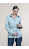 Tencel Beli Kuşaklı Uzun Kollu Trend Gömlek 70062
