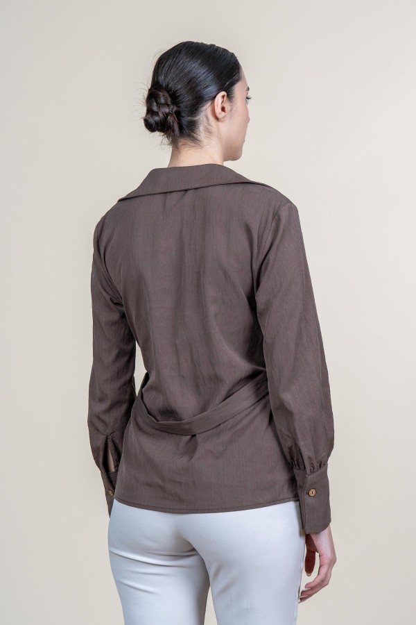 Tencel Beli Kuşaklı Uzun Kollu Trend Gömlek 70062 Tencel Beli Kuşaklı Uzun Kollu Trend Gömlek 70062