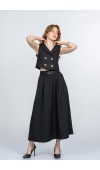 Trend Takım Ceket Yaka Astarlı Yelek ve Kemerli Midi Boy Etek Takım 1156