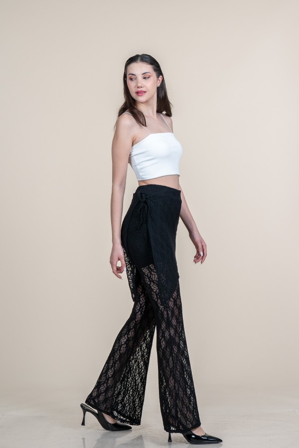 Tül Dantel Beli Lastikli Bol Paça Yüksek Bel Pantolon 30370 Tül Dantel Beli Lastikli Bol Paça Yüksek Bel Pantolon 30370