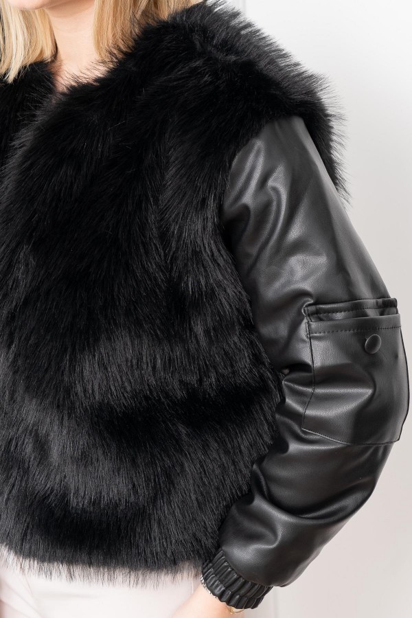 Urban Luxe Deri Kollu Peluş Kaban 2606 Urban Luxe Deri Kollu Peluş Kaban 2606