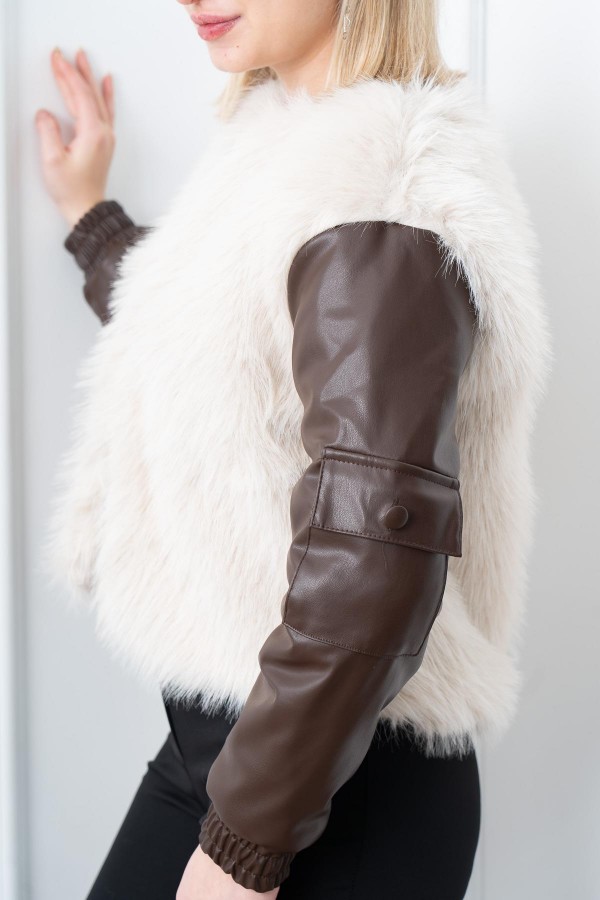 Urban Luxe Deri Kollu Peluş Kaban 2606 Urban Luxe Deri Kollu Peluş Kaban 2606
