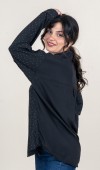 Uzun Kollu Önü ve Kolları Taşlı Siyah Dokuma Gömlek Uzun Kollu Önü ve Kolları Taşlı Siyah Dokuma Gömlek