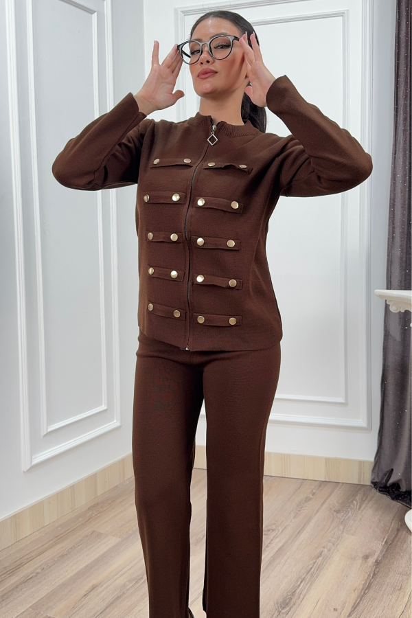 Valeria Gold Düğme Detaylı Fermuarlı Triko Takım P092 STD