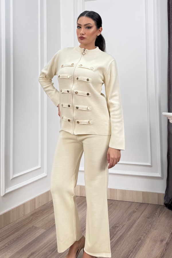 Valeria Gold Düğme Detaylı Fermuarlı Triko Takım P092 STD