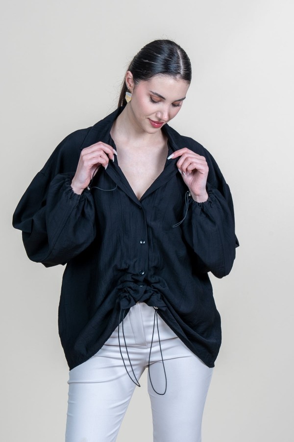 Ön VE Kol İp Büzgü Detaylı Oversize Trend Gömlek 70070 STN Ön VE Kol İp Büzgü Detaylı Oversize Trend Gömlek 70070 STN