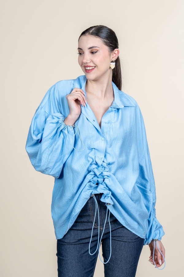 Ön VE Kol İp Büzgü Detaylı Oversize Trend Gömlek 70070 STN