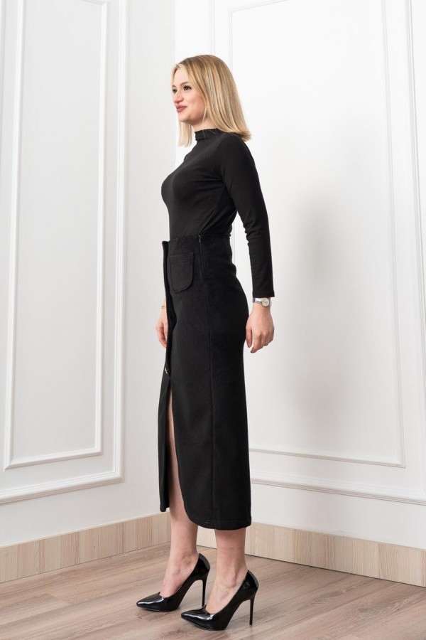 Velora Signature Wool Slit Skirt