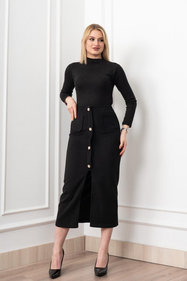 Velora Signature Wool Slit Skirt