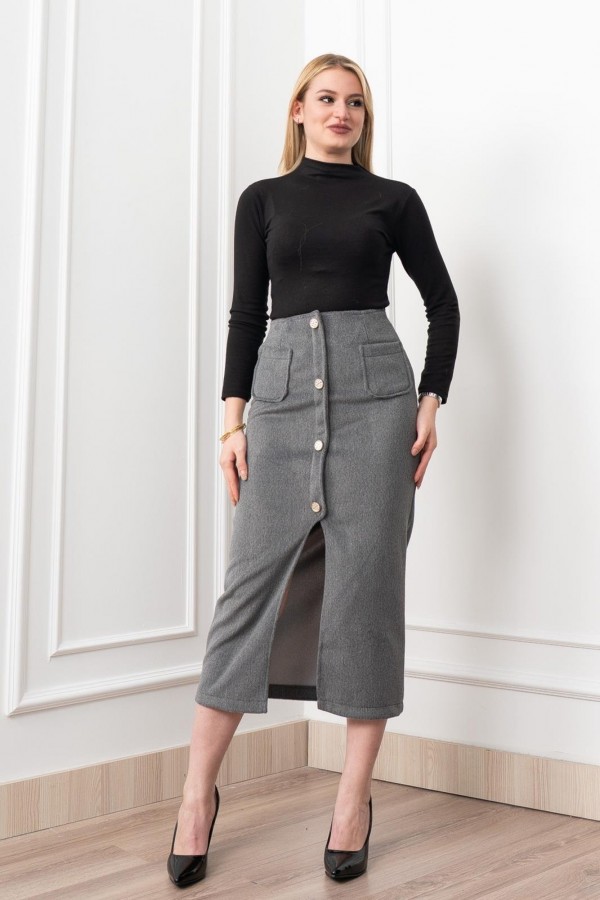 Velora Signature Wool Slit Skirt