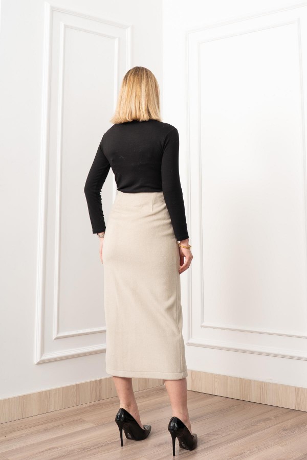 Velora Signature Wool Slit Skirt
