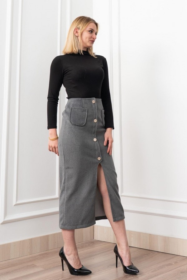Velora Signature Wool Slit Skirt