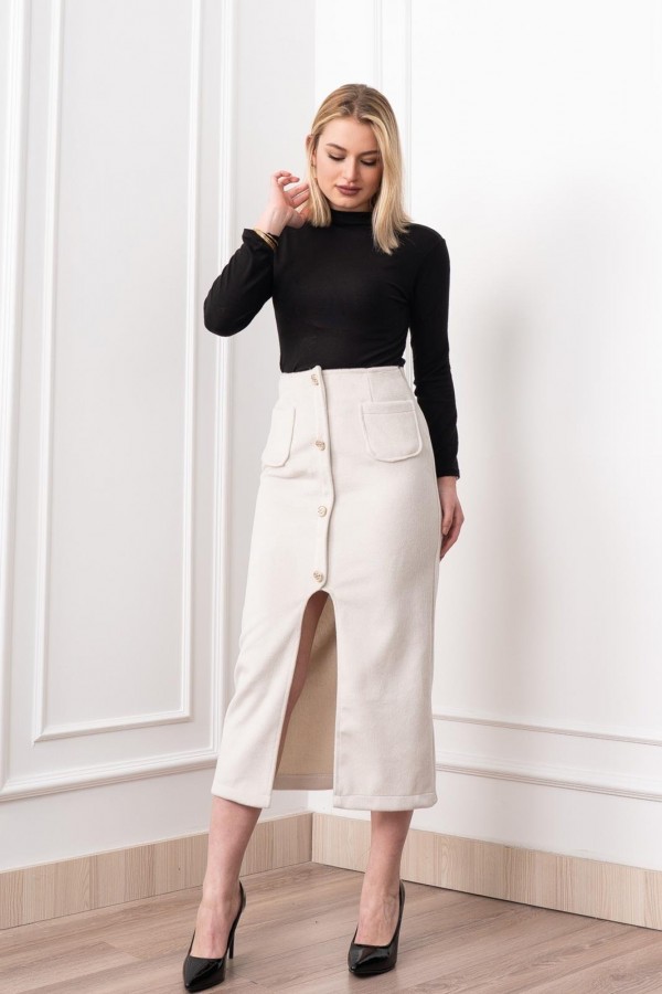 Velora Signature Wool Slit Skirt