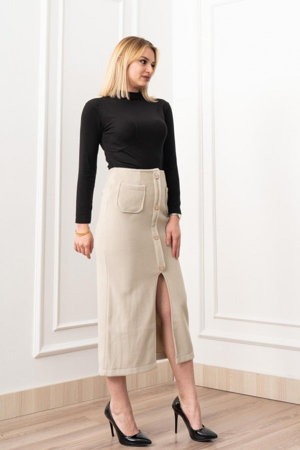 Velora Signature Wool Slit Skirt