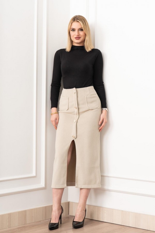 Velora Signature Wool Slit Skirt