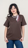 Yaka Fular Detaylı Penye T-shirt Yaka Fular Detaylı Penye T-shirt