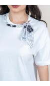 Yaka Fular Detaylı Penye T-shirt