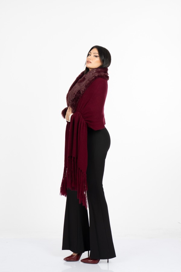 Yaka Kürk Peluş Deataylı Triko Şal 23705 STD