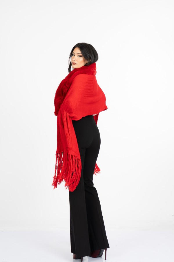 Yaka Kürk Peluş Deataylı Triko Şal 23705 STD