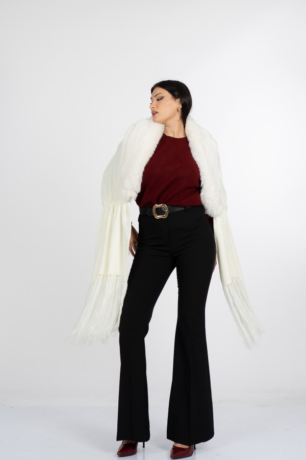 Yaka Kürk Peluş Deataylı Triko Şal 23705 STD Yaka Kürk Peluş Deataylı Triko Şal 23705 STD