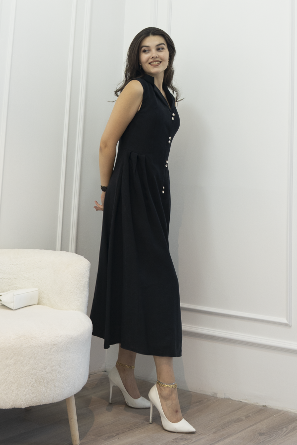 Yakalı Uzun Biritli Elbise 50325