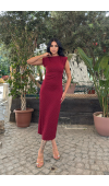 Yandan Dropeli Kolsuz Taşlı Elbise 50336
