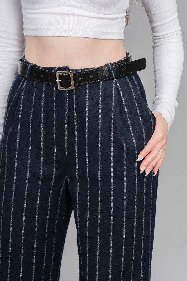 Yüksek Bel Çizgili Kaşe Bol Paça Kemerli Cepli Kadın Kışlık Pantolon – MissVina 30345 Yüksek Bel Çizgili Kaşe Bol Paça Kemerli Cepli Kadın Kışlık Pantolon – MissVina 30345