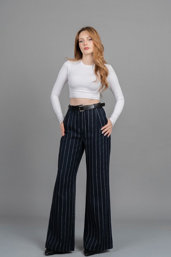 Yüksek Bel Çizgili Kaşe Bol Paça Kemerli Cepli Kadın Kışlık Pantolon – MissVina 30345 Yüksek Bel Çizgili Kaşe Bol Paça Kemerli Cepli Kadın Kışlık Pantolon – MissVina 30345
