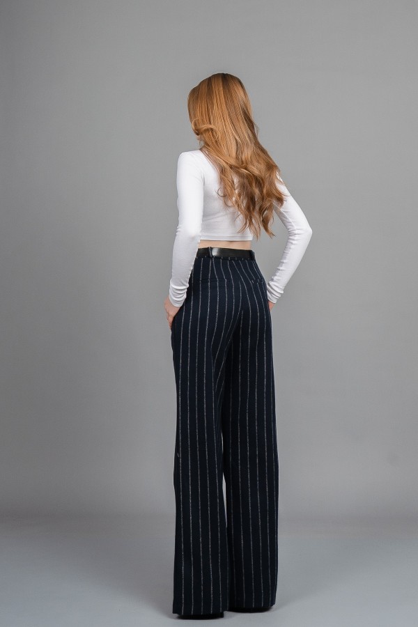 Yüksek Bel Çizgili Kaşe Bol Paça Kemerli Cepli Kadın Kışlık Pantolon – MissVina 30345 Yüksek Bel Çizgili Kaşe Bol Paça Kemerli Cepli Kadın Kışlık Pantolon – MissVina 30345